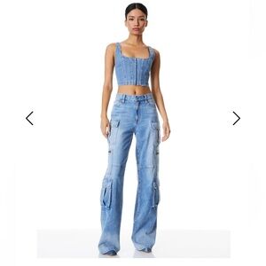 Alice + Olivia Blue Flare Denim with Distressed Details